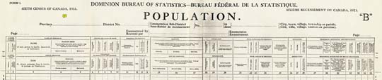 Canada 1921 census form